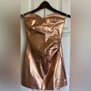 Zara Strapless Metallic Gold Dress